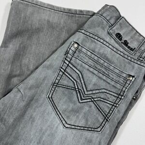 Y2K Old Skool Boys Gray Straight Leg Jeans Contrast Stitch Pockets Size 18